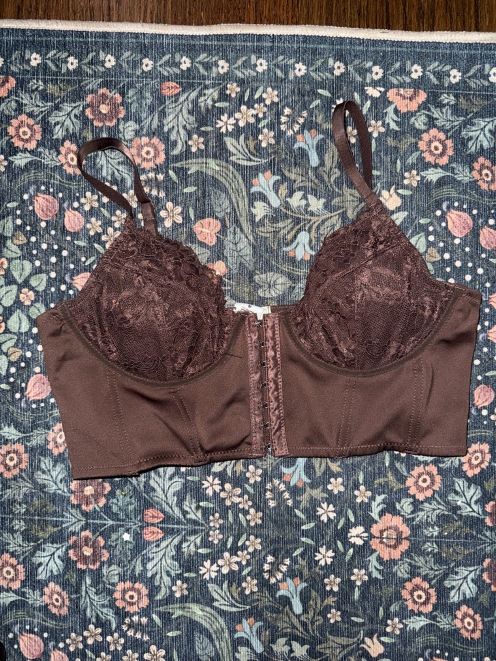 Garage Lace-Trim Longline Bra in Chocolate Brown